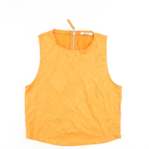 Zara Womens Orange Polyester Basic Tank Size S Round Neck