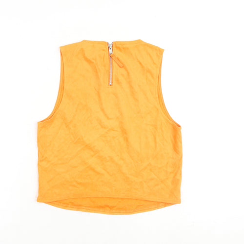 Zara Womens Orange Polyester Basic Tank Size S Round Neck