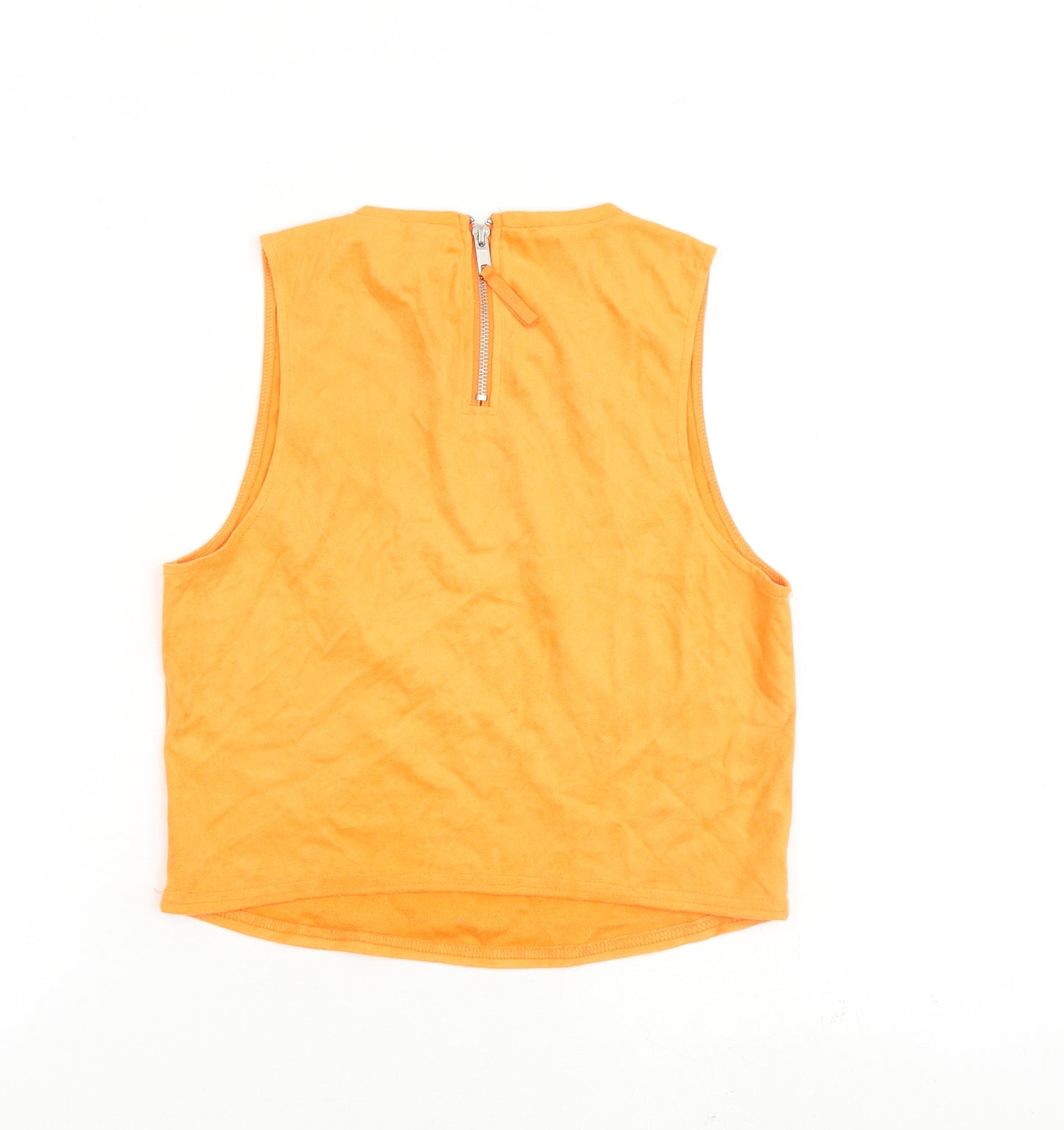 Zara Womens Orange Polyester Basic Tank Size S Round Neck