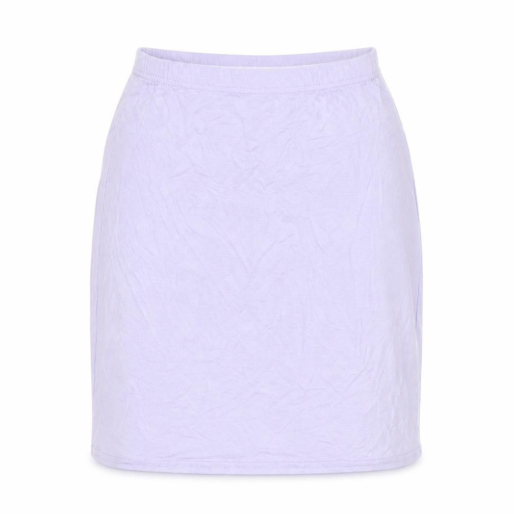 Front view of PRETTYLITTLETHING women’s purple viscose mini skirt, size UK 8