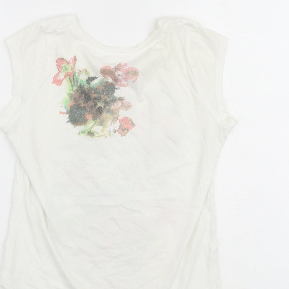 NEXT Womens White Floral 100% Cotton Basic T-Shirt Size 6 Round Neck