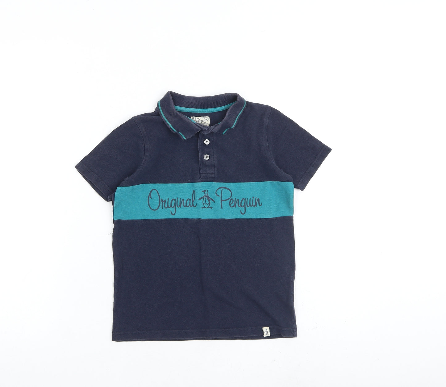 Penguin Boys Blue 100% Cotton Basic T-Shirt Size 8-9 Years Collared Button