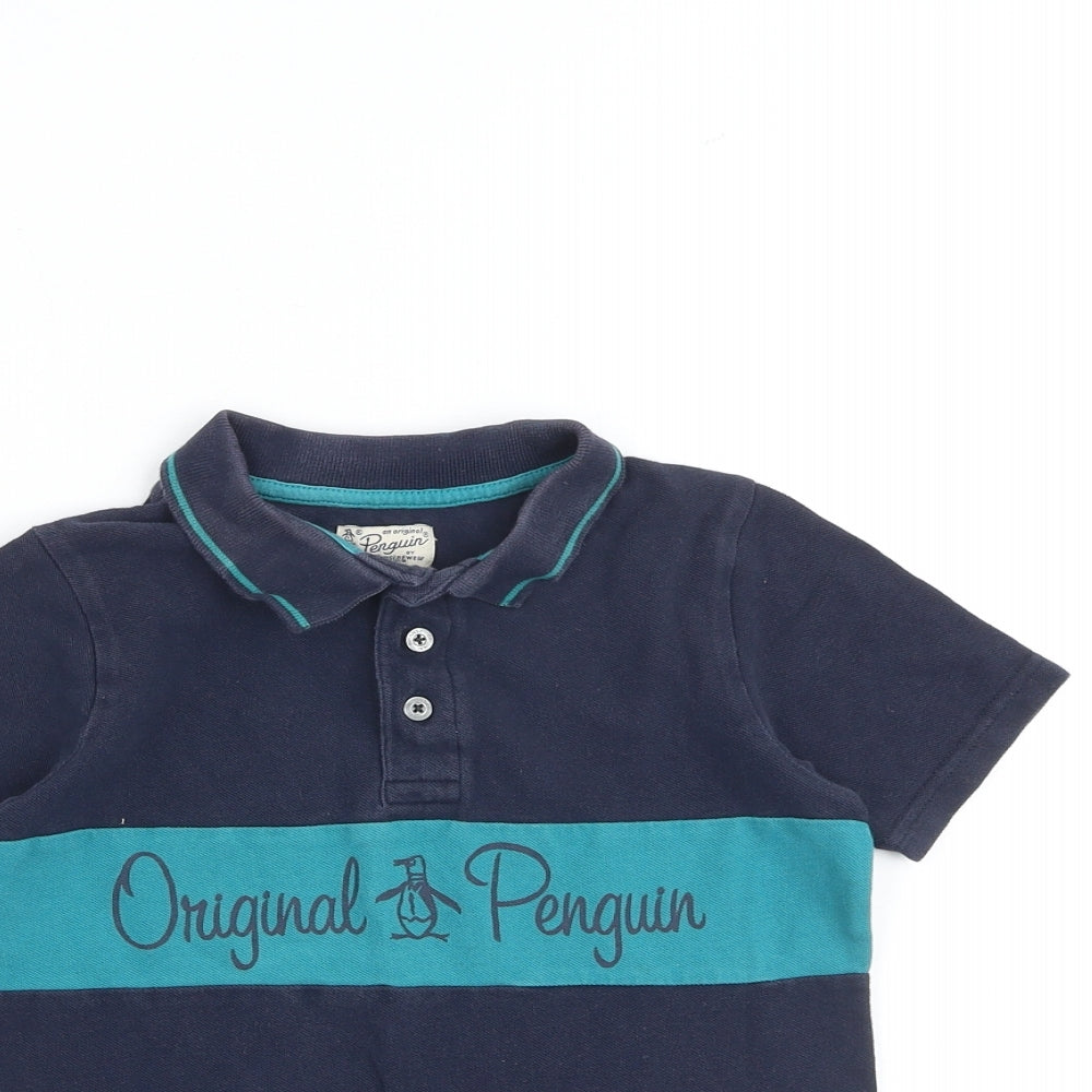 Penguin Boys Blue 100% Cotton Basic T-Shirt Size 8-9 Years Collared Button
