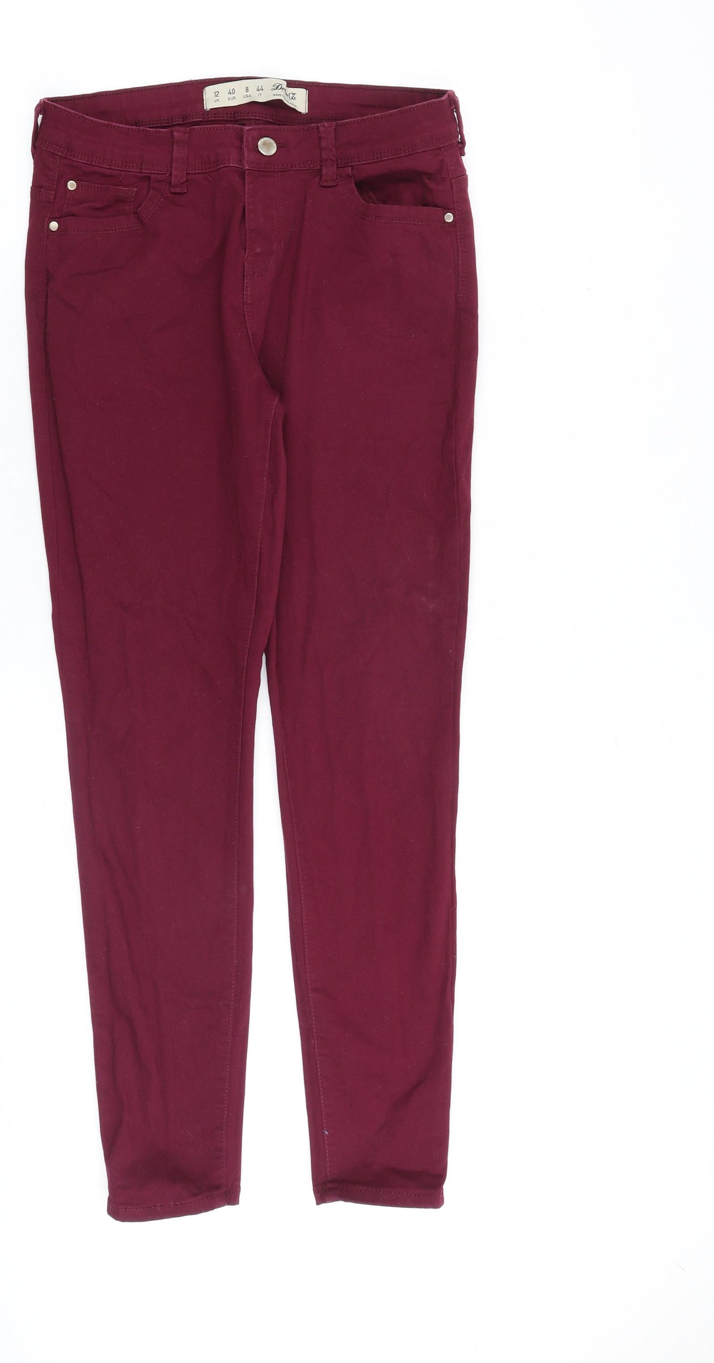 Denim & Co. Womens Red Cotton Straight Jeans Size 12 L28 in Regular Zip