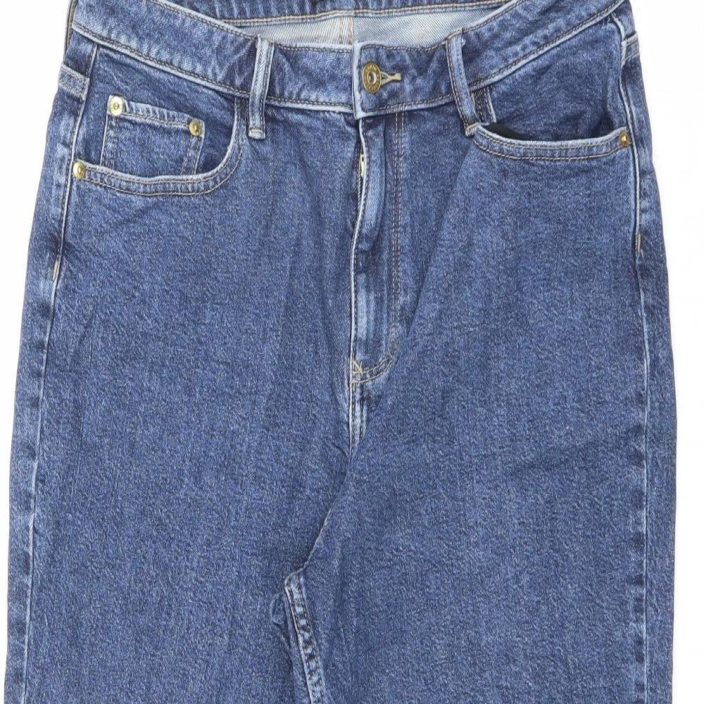 F&F Womens Blue Cotton Straight Jeans Size 12 L24 in Regular Zip