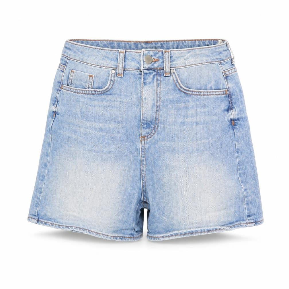 Front view of Limited Edition women’s blue cotton basic shorts, size UK 10, 4.5-inch leg regular zip