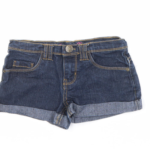 Denim & Co. Girls Blue Cotton Hot Pants Shorts Size 7-8 Years Regular Zip - Inside leg 2 inch