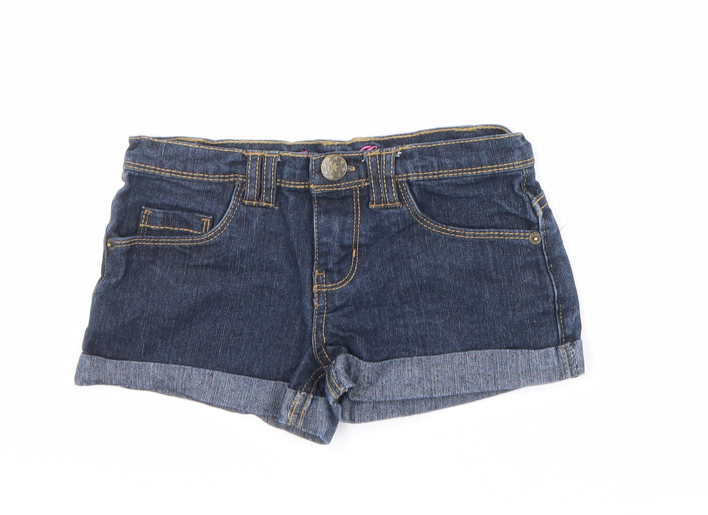 Denim & Co. Girls Blue Cotton Hot Pants Shorts Size 7-8 Years Regular Zip - Inside leg 2 inch