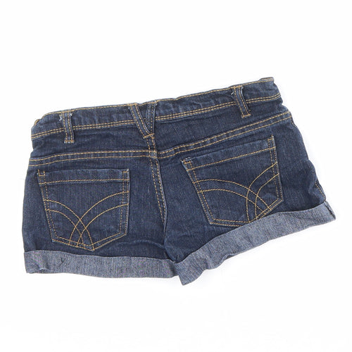 Denim & Co. Girls Blue Cotton Hot Pants Shorts Size 7-8 Years Regular Zip - Inside leg 2 inch