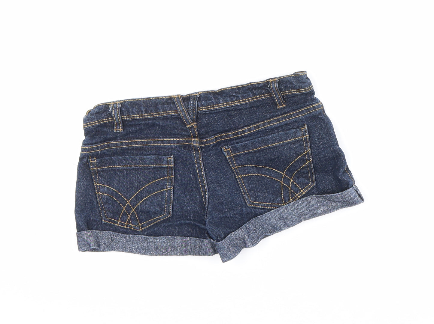 Denim & Co. Girls Blue Cotton Hot Pants Shorts Size 7-8 Years Regular Zip - Inside leg 2 inch