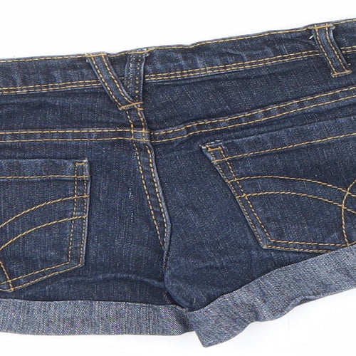 Denim & Co. Girls Blue Cotton Hot Pants Shorts Size 7-8 Years Regular Zip - Inside leg 2 inch