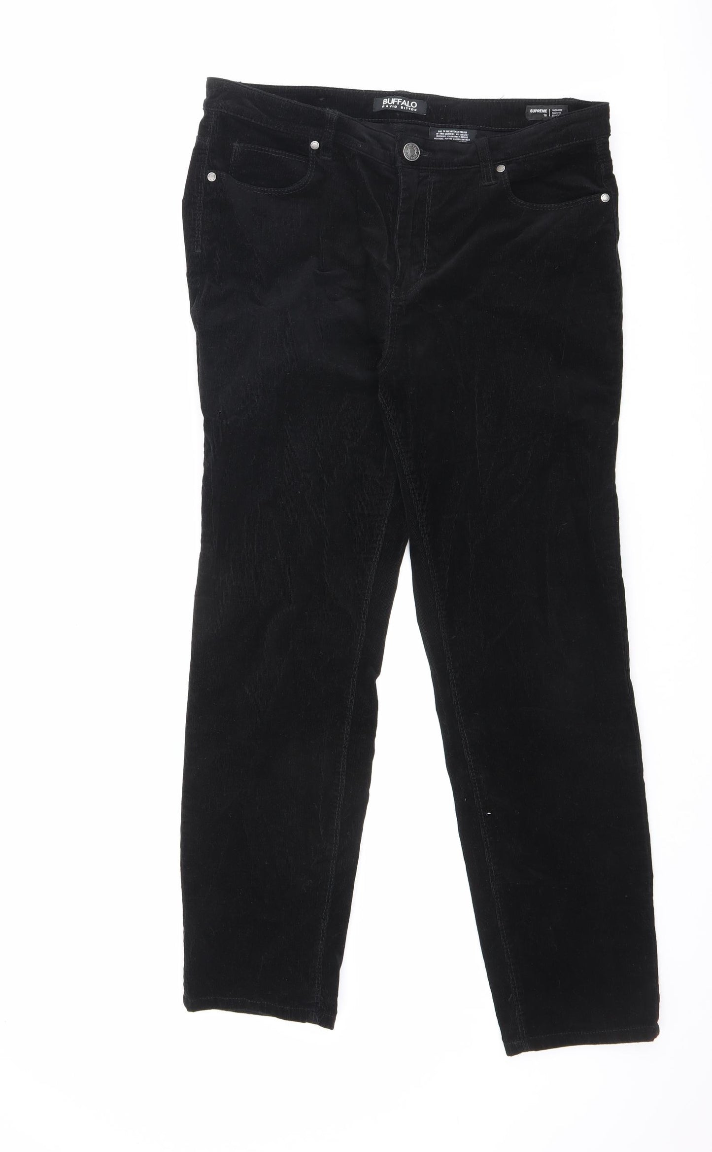Buffalo by David Bitton Womens Black Cotton Trousers Size 16 L28 in Regular Zip