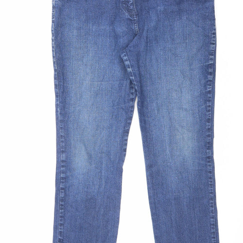 Marks and Spencer Womens Blue Cotton Straight Jeans Size 16 L27 in Regular Zip