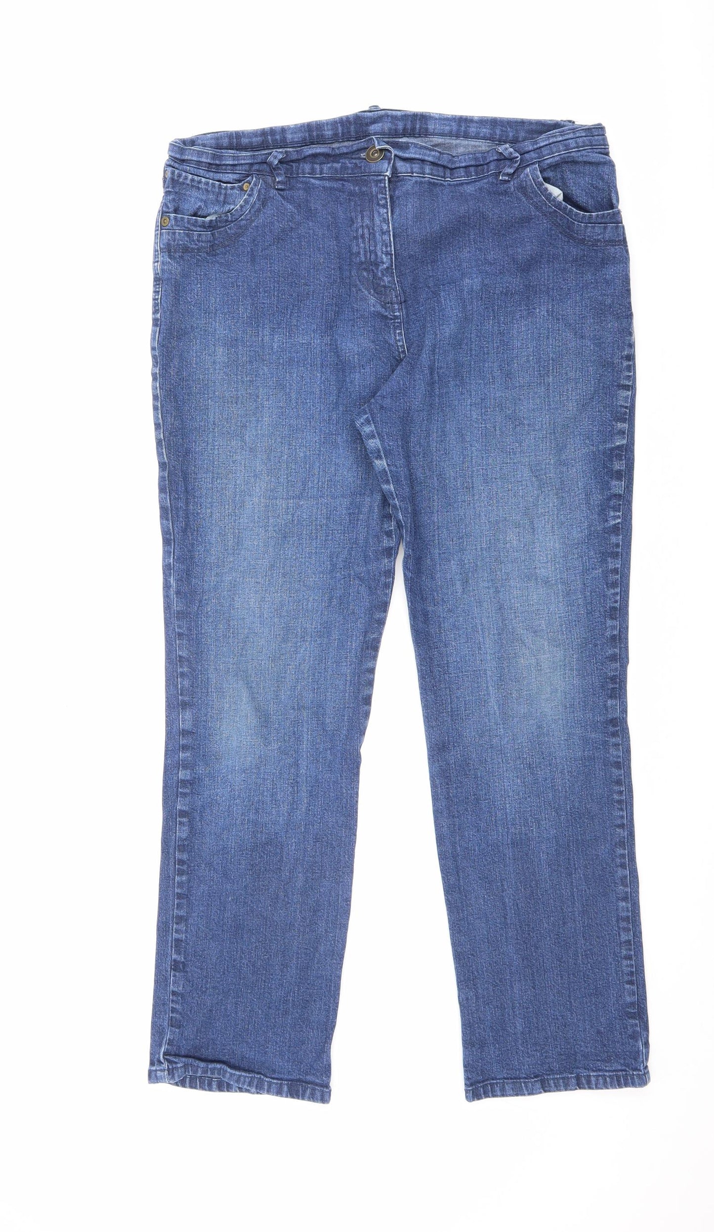 Marks and Spencer Womens Blue Cotton Straight Jeans Size 16 L27 in Regular Zip