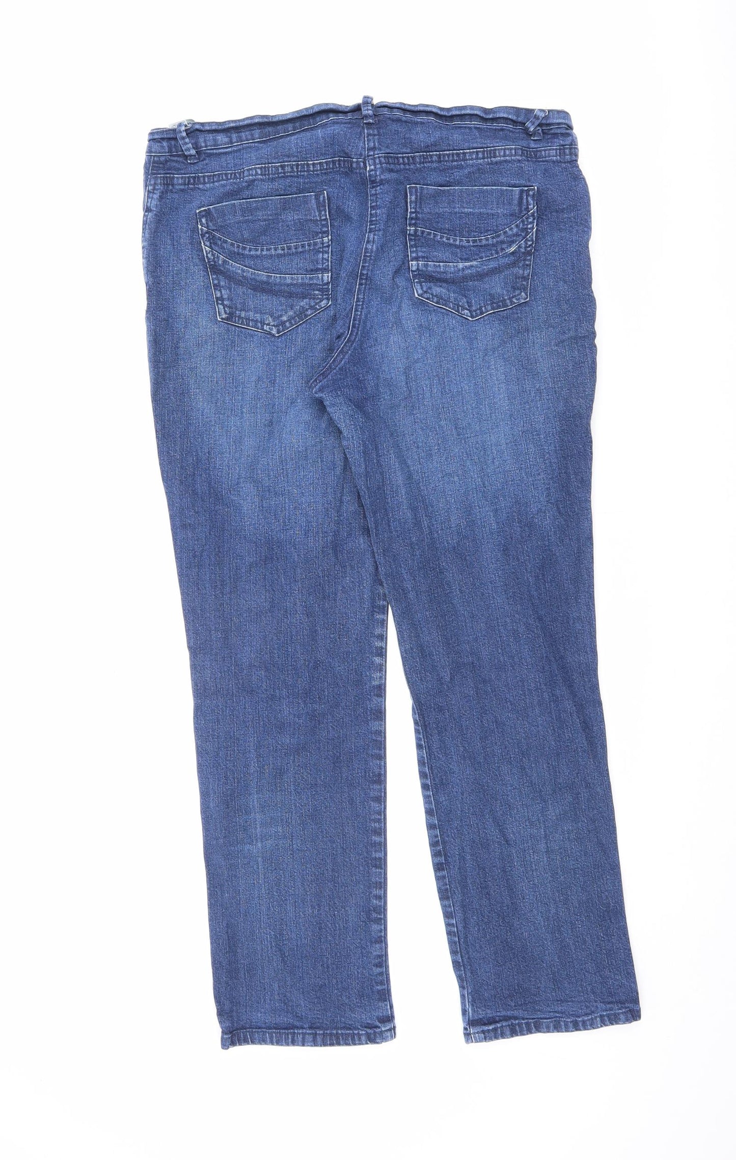 Marks and Spencer Womens Blue Cotton Straight Jeans Size 16 L27 in Regular Zip