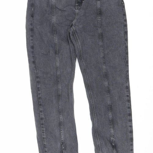 Topshop Womens Grey Cotton Straight Jeans Size 28 in L32 in Regular Zip - Split Hem Detail