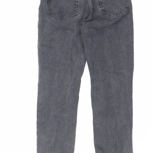 Topshop Womens Grey Cotton Straight Jeans Size 28 in L32 in Regular Zip - Split Hem Detail
