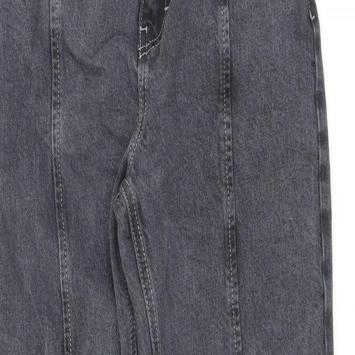 Topshop Womens Grey Cotton Straight Jeans Size 28 in L32 in Regular Zip - Split Hem Detail