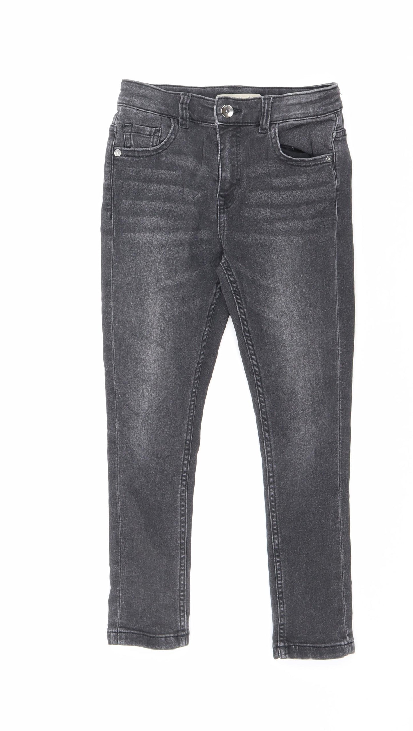 Marks and Spencer Boys Grey Cotton Skinny Jeans Size 8-9 Years L21 in Slim Zip