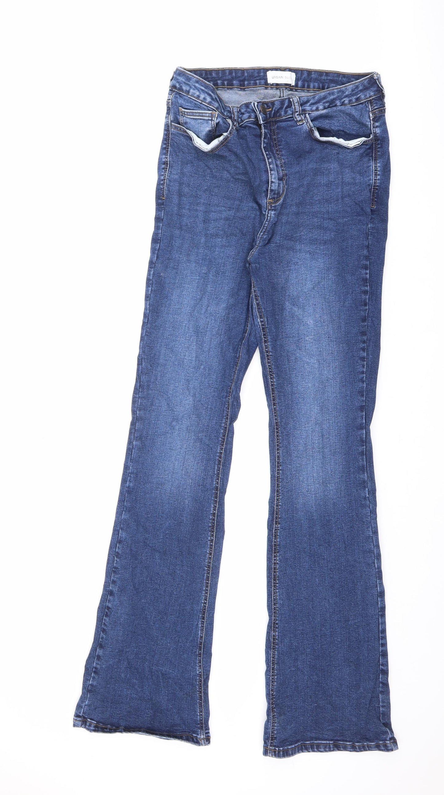 Urban Bliss Womens Blue Cotton Flared Jeans Size 12 L31 in Slim Zip