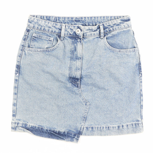COLLUSION Womens Blue Cotton A-Line Skirt Size 12 Zip