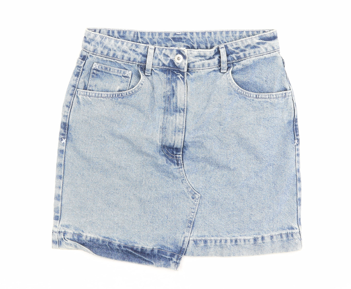 COLLUSION Womens Blue Cotton A-Line Skirt Size 12 Zip