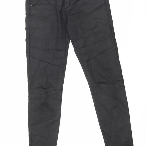 Part Two Womens Black Cotton Trousers Size 12 L31.5 in Regular Zip - Leather Look