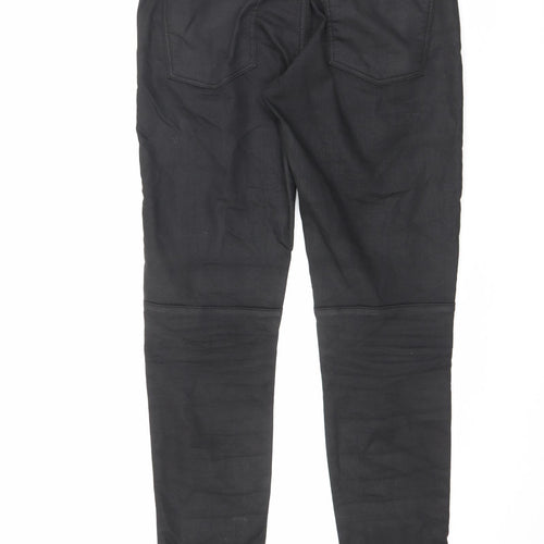 Part Two Womens Black Cotton Trousers Size 12 L31.5 in Regular Zip - Leather Look
