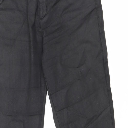Part Two Womens Black Cotton Trousers Size 12 L31.5 in Regular Zip - Leather Look