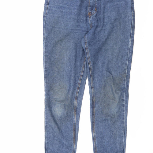 Boohoo Womens Blue Cotton Straight Jeans Size 10 L28 in Regular Zip