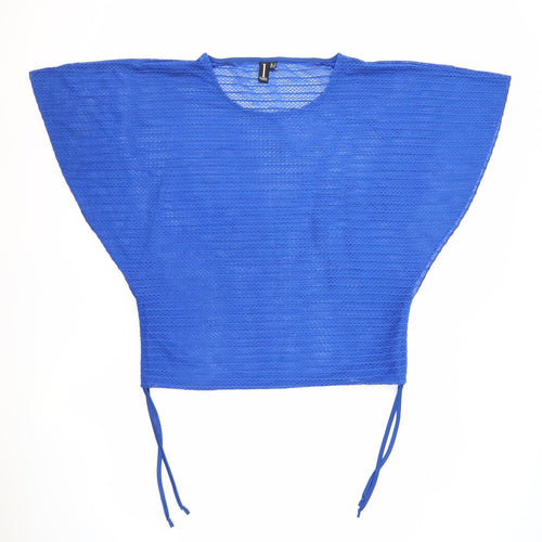 Izabel London Womens Blue Polyester Basic Blouse Size 12 Round Neck - Tie Sides Sheer