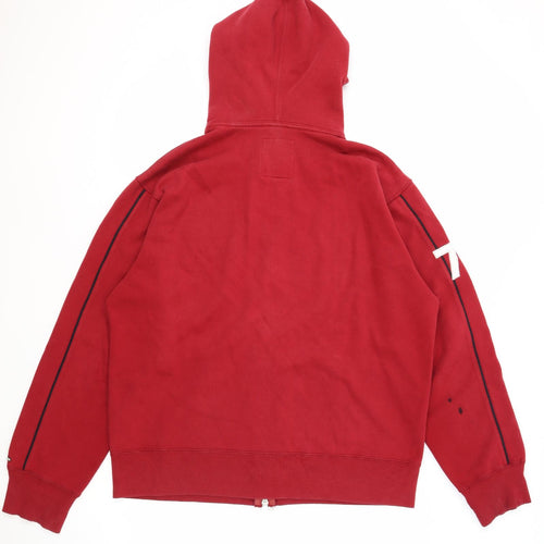Roots Canada Mens Red Cotton Full Zip Hoodie Size L - Logo Print