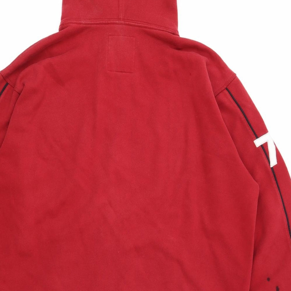 Roots Canada Mens Red Cotton Full Zip Hoodie Size L - Logo Print