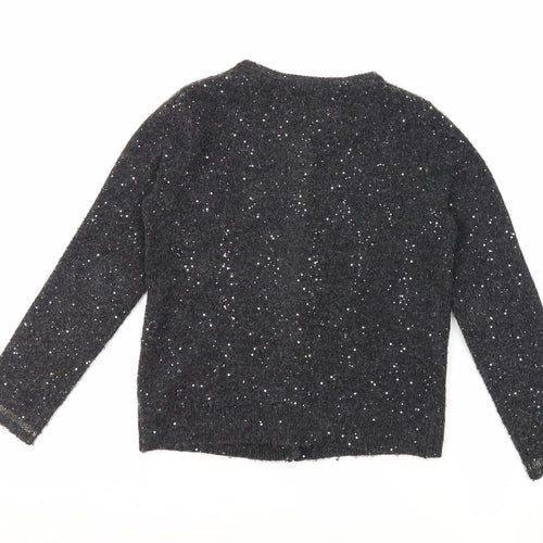 John Lewis Girls Grey Round Neck Acrylic Cardigan Jumper Size 11 Years Button - Sequins Detail