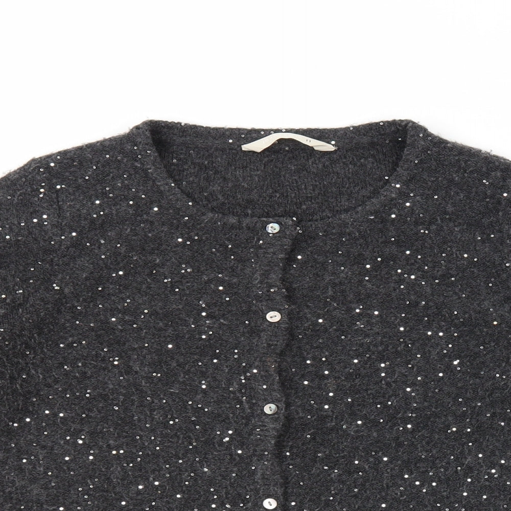 John Lewis Girls Grey Round Neck Acrylic Cardigan Jumper Size 11 Years Button - Sequins Detail
