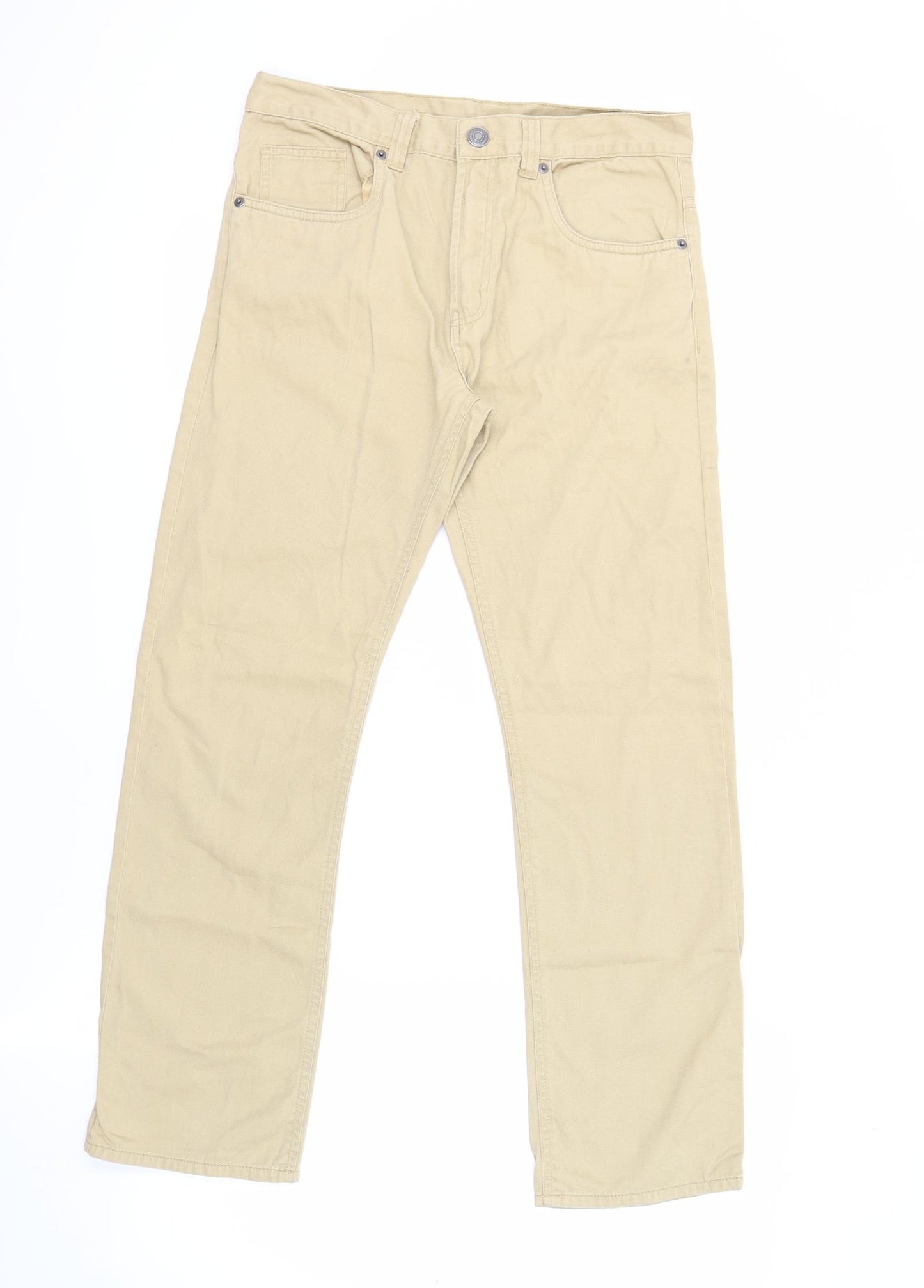 Denim & Co. Mens Beige Cotton Straight Jeans Size 30 in L30 in Regular Button