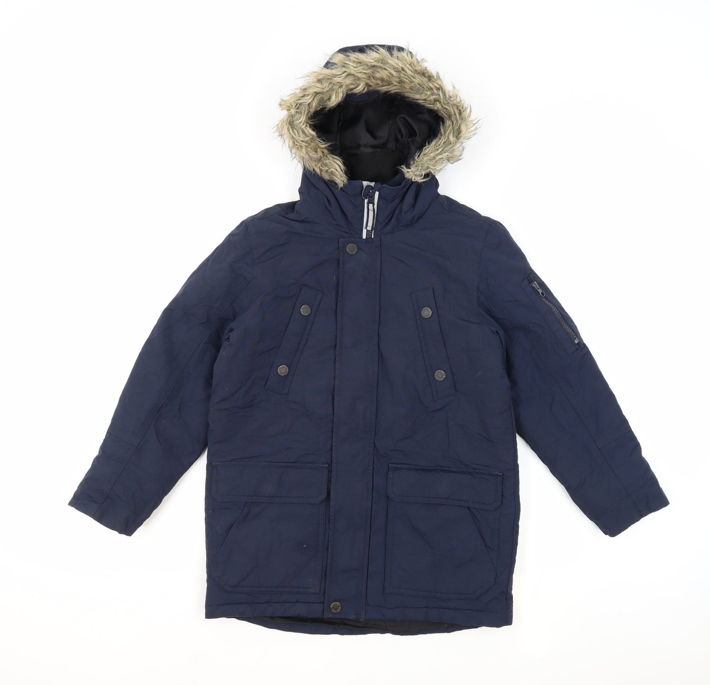 NEXT Boys Blue Rain Coat Coat Size 9 Years Zip - Hooded Pockets