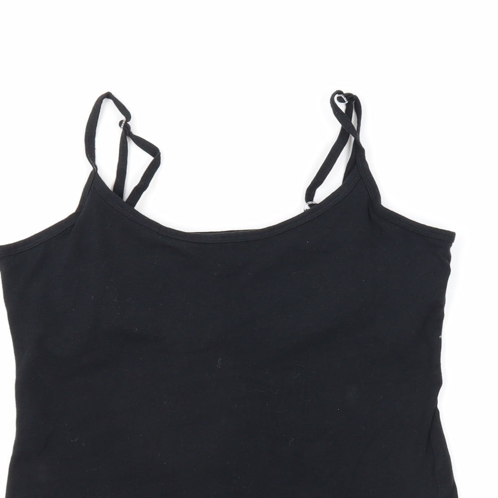 Divided by H&M Womens Black Cotton Camisole Tank Size 16 Round Neck - Built In Bra