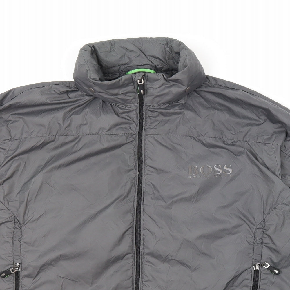 HUGO BOSS Mens Grey Windbreaker Jacket Size M Zip - Packable Zipped Pockets