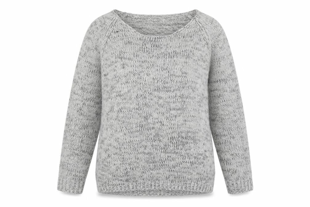 Front view of Stradivarius women’s grey round neck acrylic jumper, size S
