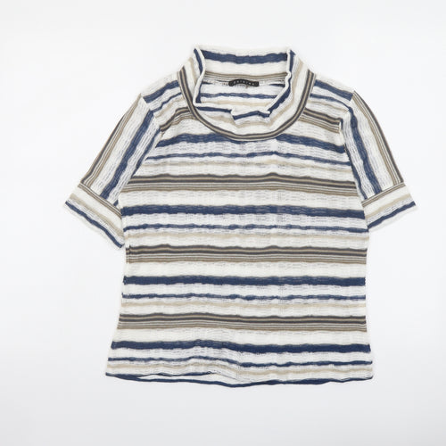 Dolores Womens Multicoloured Cowl Neck Striped Cotton Pullover Jumper Size 14