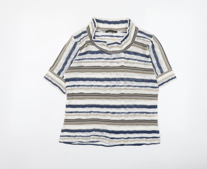 Dolores Womens Multicoloured Cowl Neck Striped Cotton Pullover Jumper Size 14