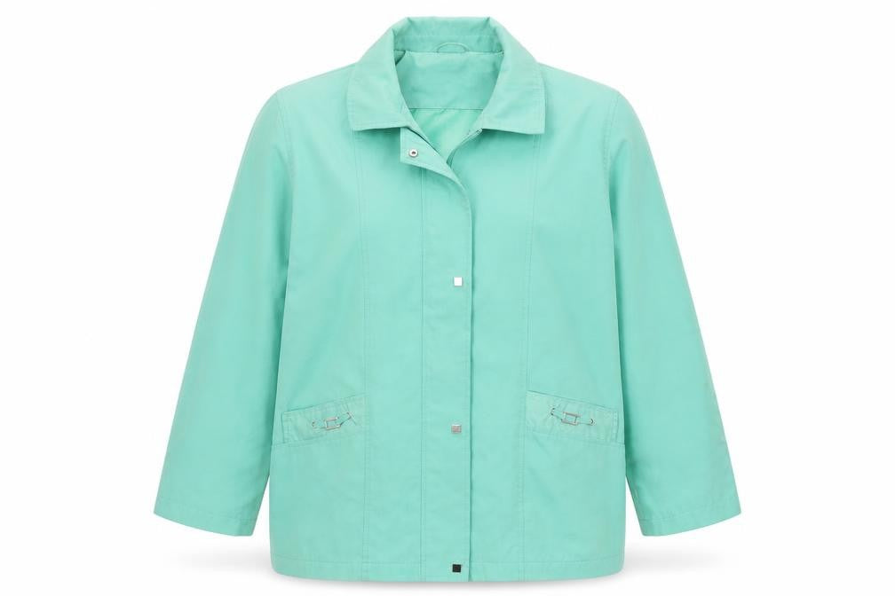 Front view of Finesse women’s green jacket, size UK 18, zip