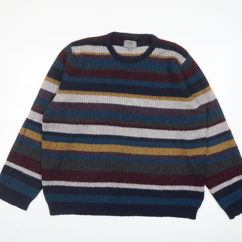 Marks and Spencer Mens Multicoloured Crew Neck Striped Acrylic Pullover Jumper Size XL Long Sleeve