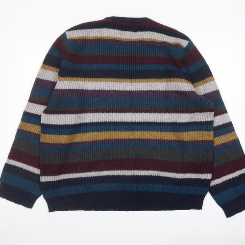 Marks and Spencer Mens Multicoloured Crew Neck Striped Acrylic Pullover Jumper Size XL Long Sleeve