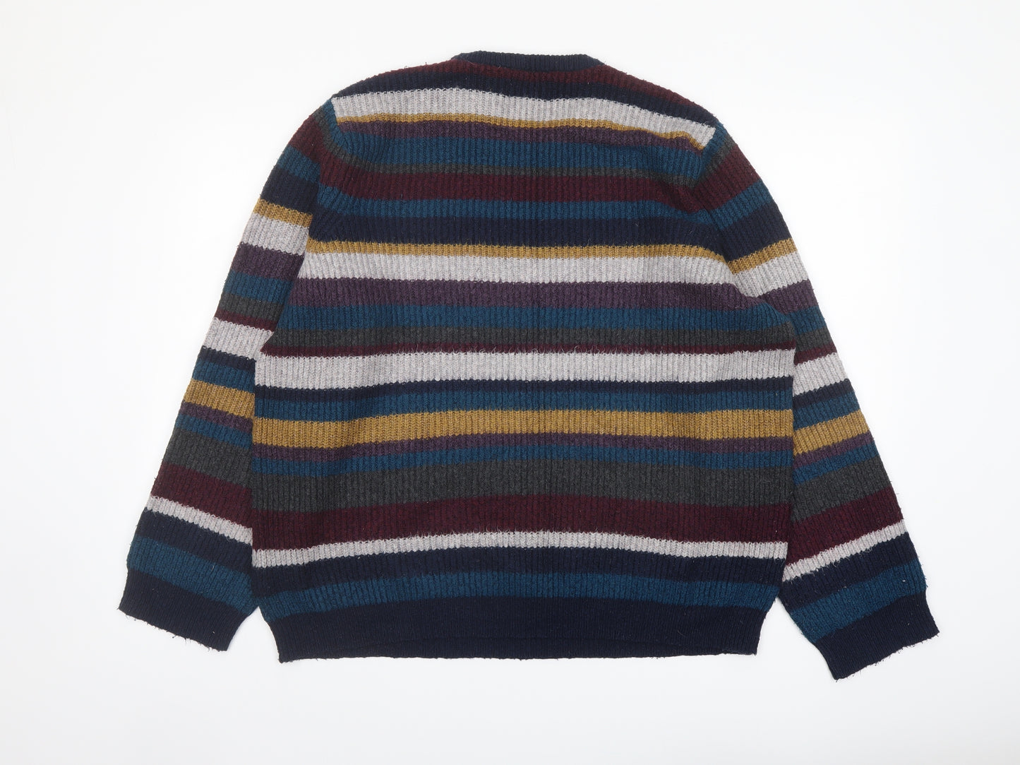 Marks and Spencer Mens Multicoloured Crew Neck Striped Acrylic Pullover Jumper Size XL Long Sleeve