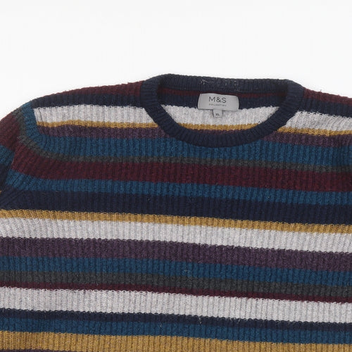 Marks and Spencer Mens Multicoloured Crew Neck Striped Acrylic Pullover Jumper Size XL Long Sleeve