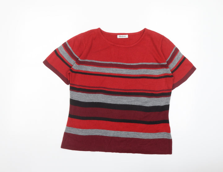 Berkertex Womens Multicoloured Round Neck Striped Acrylic Pullover Jumper Size 10