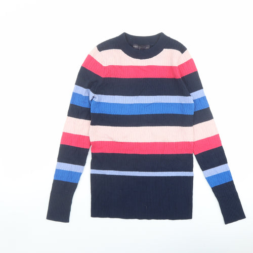 Marks and Spencer Womens Multicoloured Mock Neck Striped Viscose Pullover Jumper Size 6