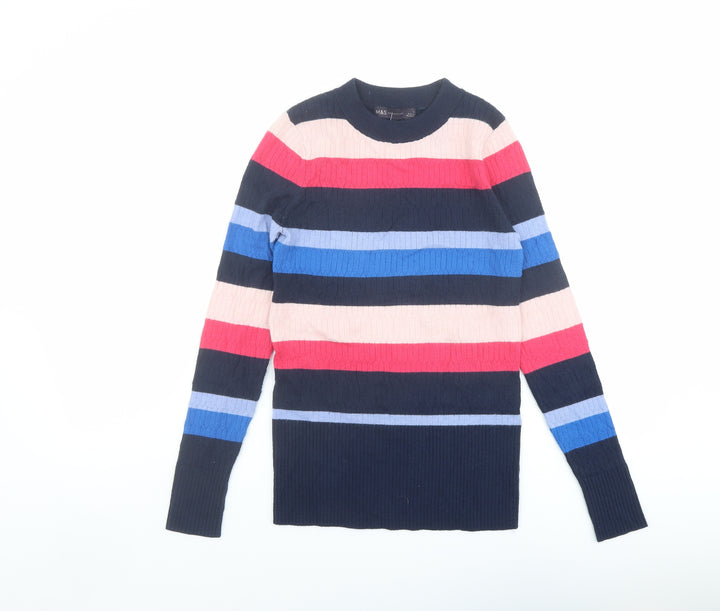 Marks and Spencer Womens Multicoloured Mock Neck Striped Viscose Pullover Jumper Size 6